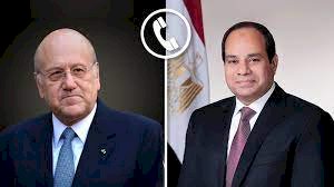 الرئيس السيسى يبحث مع رئيس الحكومة اللبنانية تطورات الأوضاع فى غزة والضفة