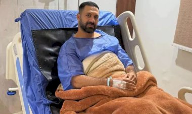إصابة حسنى عبد ربه أثناء ذبح الأضحية وخياطة يده اليسرى 15 غرزة