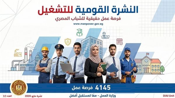 وزارة العمل: 4145 وظيفة جديدة في 11 محافظة ضمن نشرة التوظيف الأسبوعية والتقديم خلال مايو