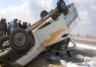 إصابة 11 شخصًا في انقلاب سيارة عمال أمام هايبر وان بطريق السويس